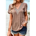 Deep V Neck Lace Ruffle Sleeves Solid Fit Shirt