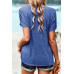 Deep V Neck Lace Ruffle Sleeves Solid Fit Shirt