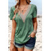 Deep V Neck Lace Ruffle Sleeves Solid Fit Shirt