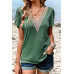 Deep V Neck Lace Ruffle Sleeves Solid Fit Shirt