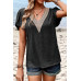 Deep V Neck Lace Ruffle Sleeves Solid Fit Shirt