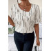 Printed Puff Sleeve Shirt With Line Pattern