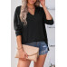 Solid Drop Shoulder V Neck Split Long Sleeve Blous