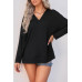 Solid Drop Shoulder V Neck Split Long Sleeve Blous