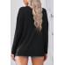 Solid Drop Shoulder V Neck Split Long Sleeve Blous
