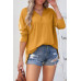 Solid Drop Shoulder V Neck Split Long Sleeve Blous