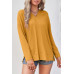 Solid Drop Shoulder V Neck Split Long Sleeve Blous