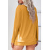 Solid Drop Shoulder V Neck Split Long Sleeve Blous