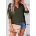 Solid Drop Shoulder V Neck Split Long Sleeve Blous