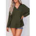 Solid Drop Shoulder V Neck Split Long Sleeve Blous