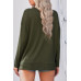 Solid Drop Shoulder V Neck Split Long Sleeve Blous