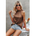 Satin Leopard Halter Tank Spaghetti Strap Cami Shi