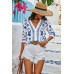 Floral Print Notched Collar V Neck Shirt