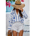 Floral Print Notched Collar V Neck Shirt