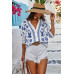 Floral Print Notched Collar V Neck Shirt