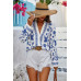 Floral Print Notched Collar V Neck Shirt