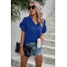 Ruffle Solid V Neck Short Sleeve Tunic Shirt
