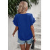 Ruffle Solid V Neck Short Sleeve Tunic Shirt