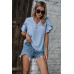 Ruffle Solid V Neck Short Sleeve Tunic Shirt