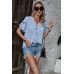 Ruffle Solid V Neck Short Sleeve Tunic Shirt