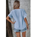 Ruffle Solid V Neck Short Sleeve Tunic Shirt