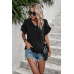 Ruffle Solid V Neck Short Sleeve Tunic Shirt