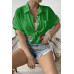 Button Down Lapel Pockets Loose Solid Shirt