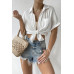 Button Down Lapel Pockets Loose Solid Shirt
