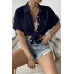 Button Down Lapel Pockets Loose Solid Shirt