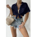 Button Down Lapel Pockets Loose Solid Shirt