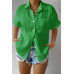 Button Down Lapel Pockets Loose Solid Shirt