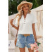 V Neck Loose Fit Solid Button Plaid Shirt