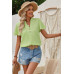 V Neck Loose Fit Solid Button Plaid Shirt