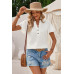 V Neck Loose Fit Solid Button Plaid Shirt