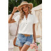 V Neck Loose Fit Solid Button Plaid Shirt