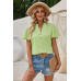 V Neck Loose Fit Solid Button Plaid Shirt