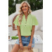V Neck Loose Fit Solid Button Plaid Shirt