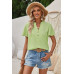 V Neck Loose Fit Solid Button Plaid Shirt
