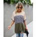 Crew Neck Color Block Animal Print Top