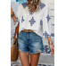 Printed T Shirt V Neck Loose Puff Sleeves Shirts