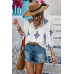 Printed T Shirt V Neck Loose Puff Sleeves Shirts