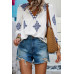 Printed T Shirt V Neck Loose Puff Sleeves Shirts