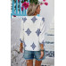 Printed T Shirt V Neck Loose Puff Sleeves Shirts