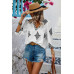 Printed T Shirt V Neck Loose Puff Sleeves Shirts