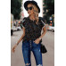 Round Neck Polka Dot Print Petal Sleeve Blouse