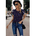 Round Neck Polka Dot Print Petal Sleeve Blouse