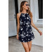 Floral Print Halter Neck Sleeveless Belted Romper