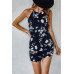 Floral Print Halter Neck Sleeveless Belted Romper