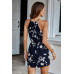 Floral Print Halter Neck Sleeveless Belted Romper