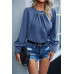 Ruffle Long Sleeve Elegant Ruffles Crewneck Blouse